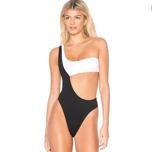 One strap bikini one piece black white - medium